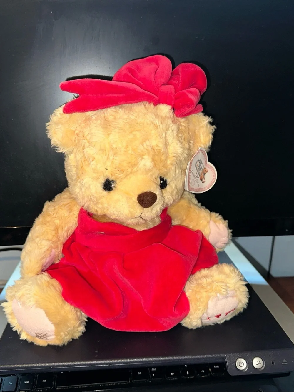 Cherished Teddies Plush Bear in Red Dress and Bow